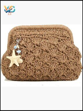 Straw Dumpling Crossbody Clutch Woven Drawstring Small Evening Handbag Summer